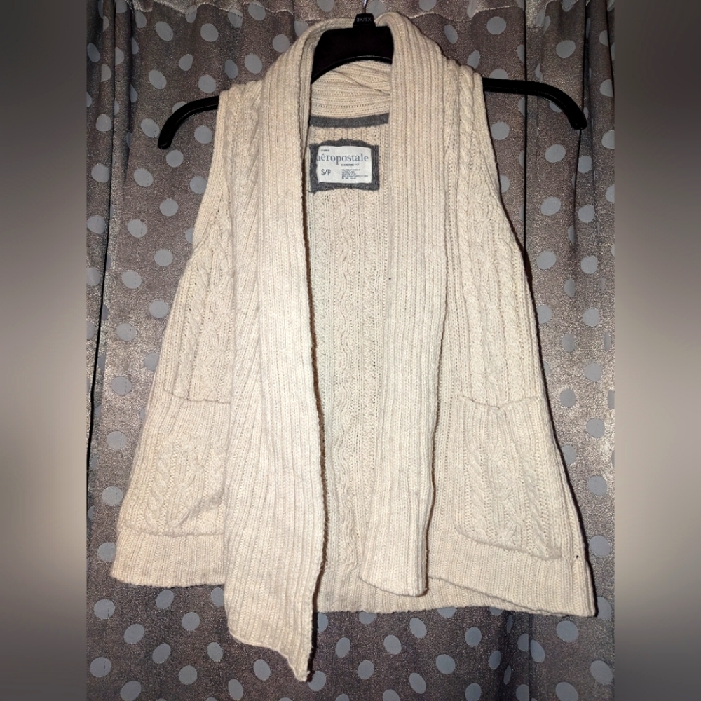 AEROPOSTALE Knit Wool Blend Sweater Vest Pockets S
